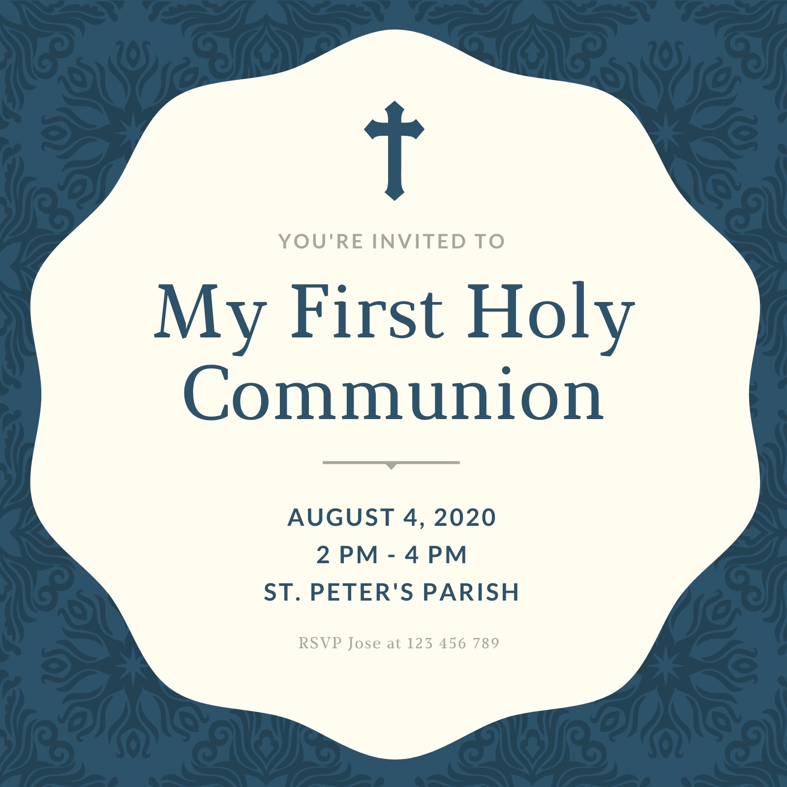 Page 4 - Free custom printable First Communion invitation templates | Canva