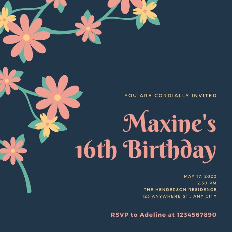 Free custom printable sweet 16 invitation templates | Canva