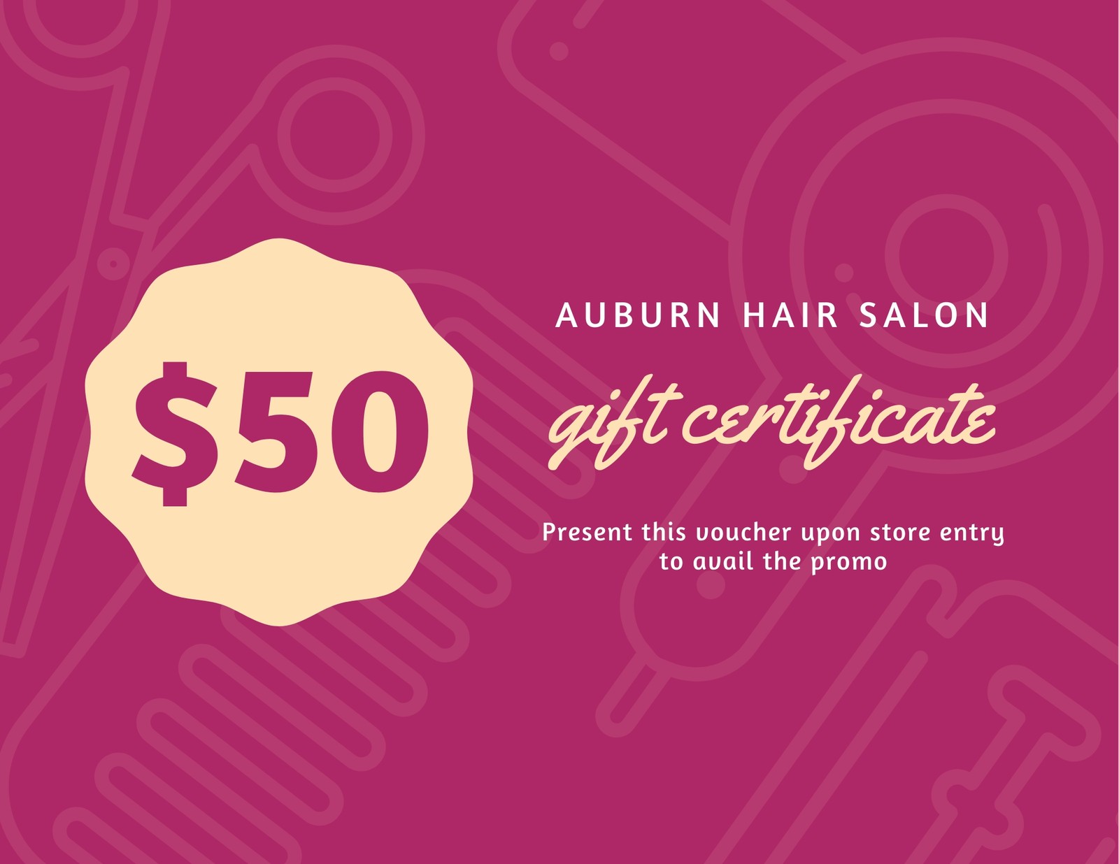 Free, custom printable hair salon gift certificate templates Canva
