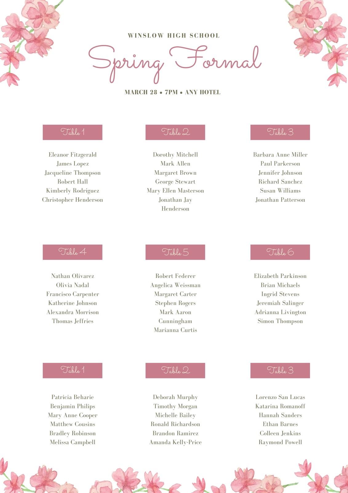 Free custom printable wedding seating chart templates | Canva