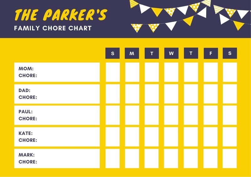 Yellow Family Chore Chart - Templates by Canva