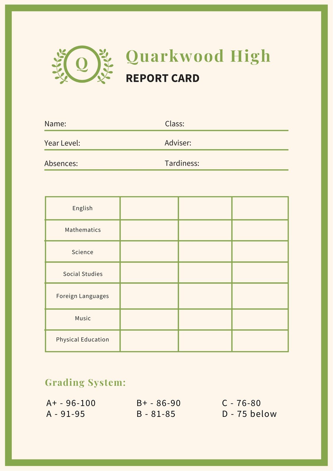 Customize 22+ High School Report Cards Templates Online - Canva For High School Report Card Template