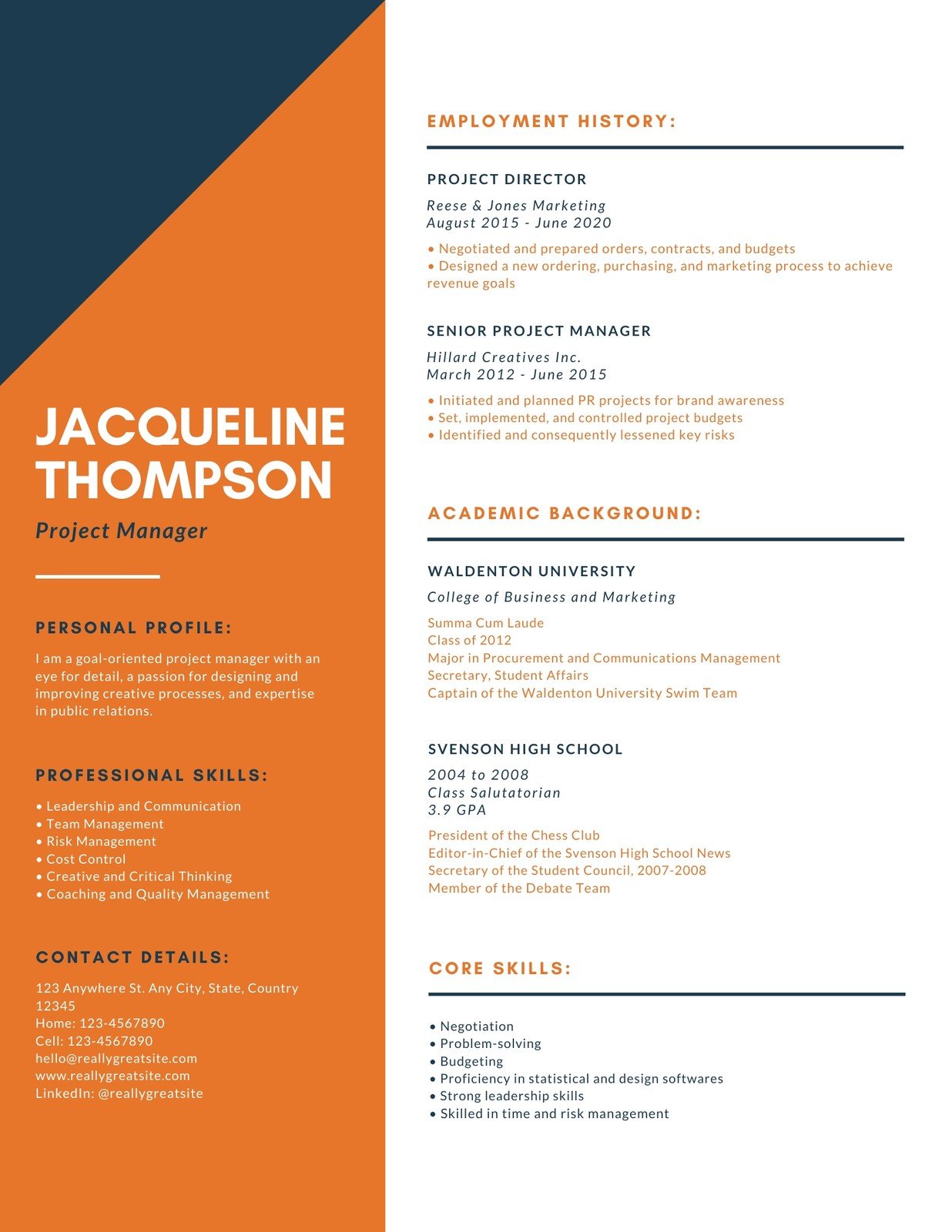 Orange and White Simple Sidebar Corporate Resume Templates by Canva