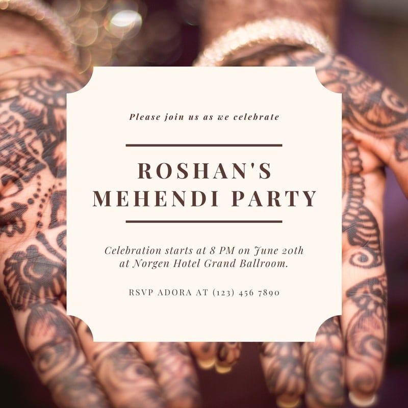 Mehndi Invitations, Printable Henna Party Invite, Indian Event Template,  EDITABLE - Etsy