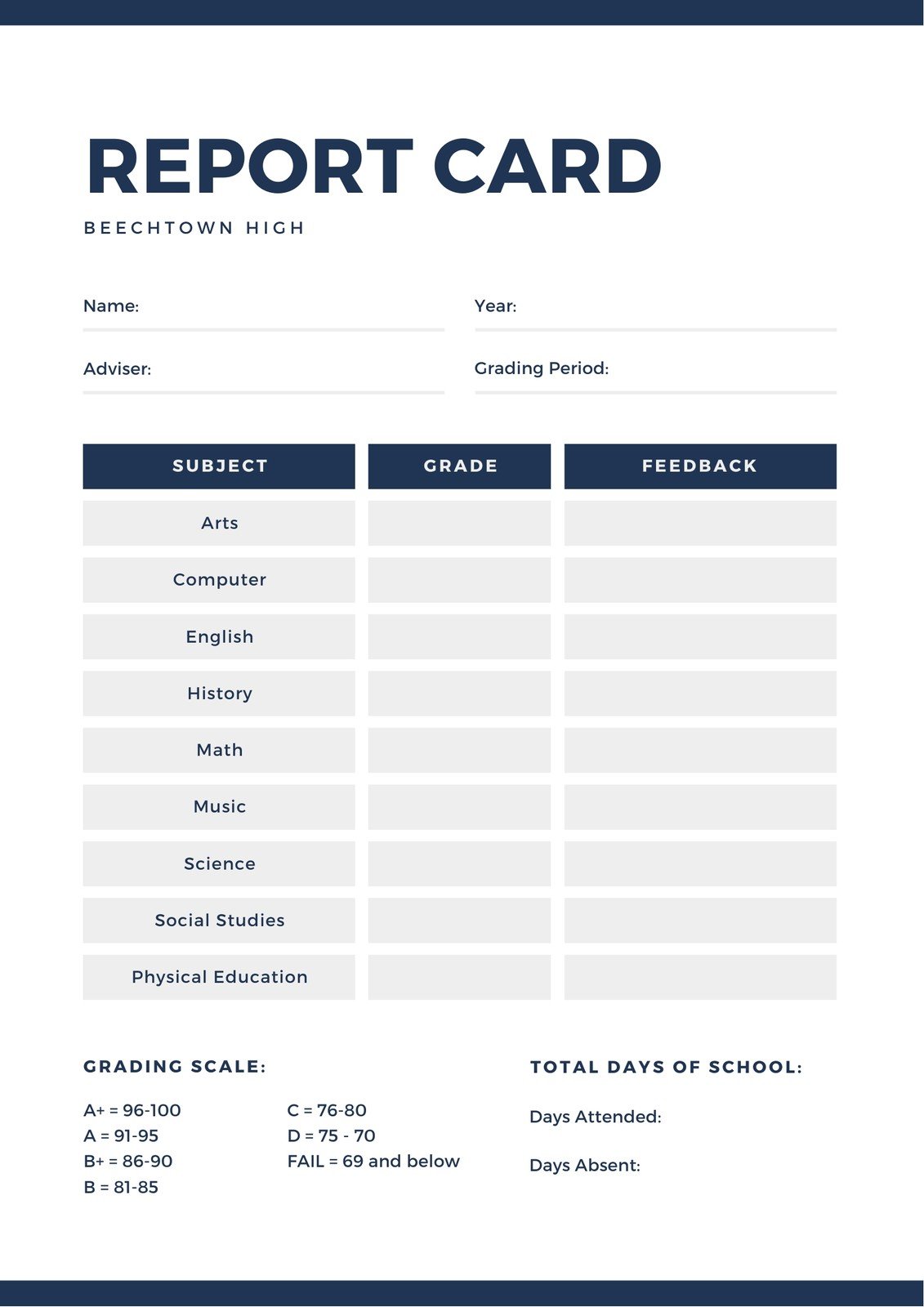 Customize 23+ High School Report Cards Templates Online - Canva For Report Card Template Pdf