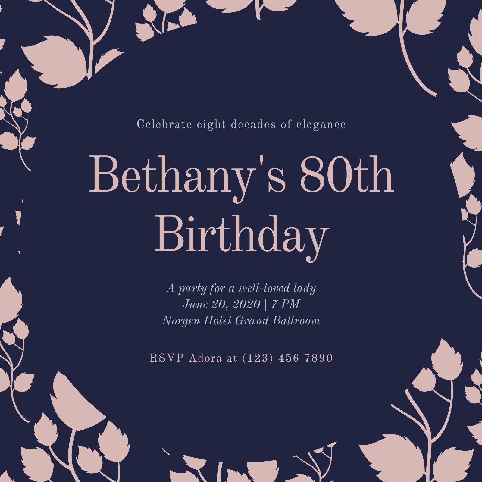 Free, printable custom 80th birthday invitation templates Canva
