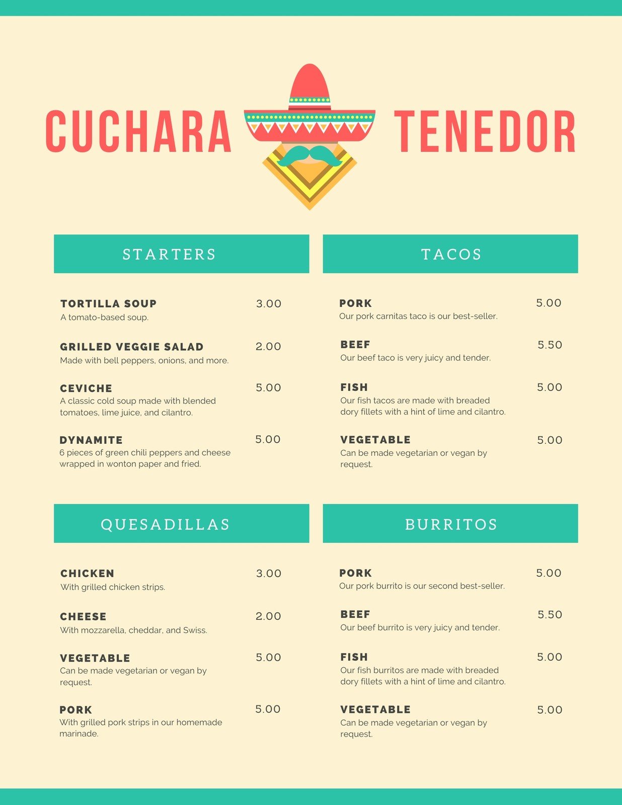blank mexican restaurant menu templates