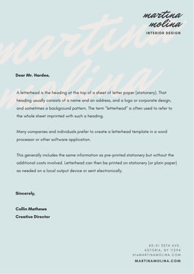 Light Blue Interior Design Company Letterhead