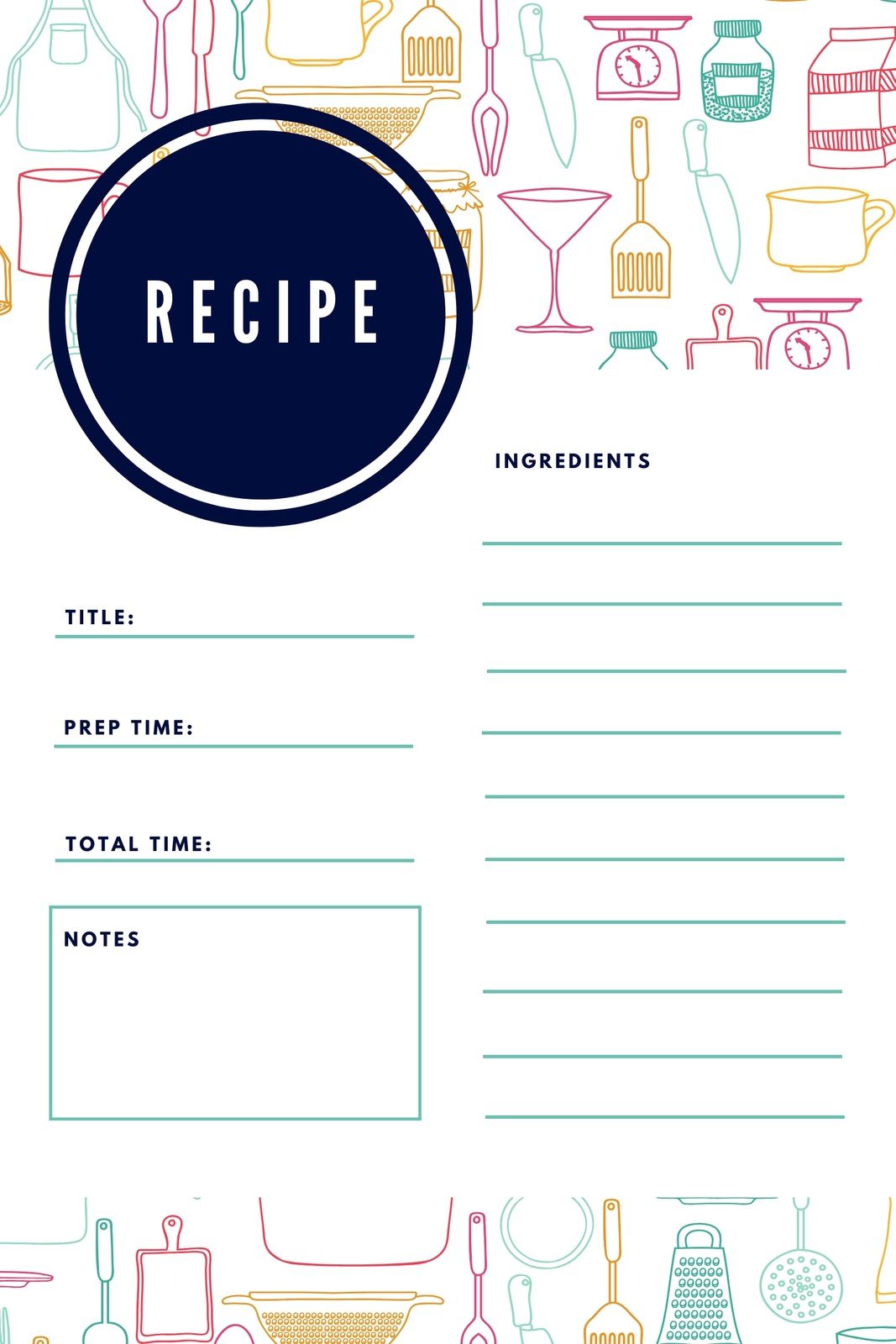 free printable recipe card template