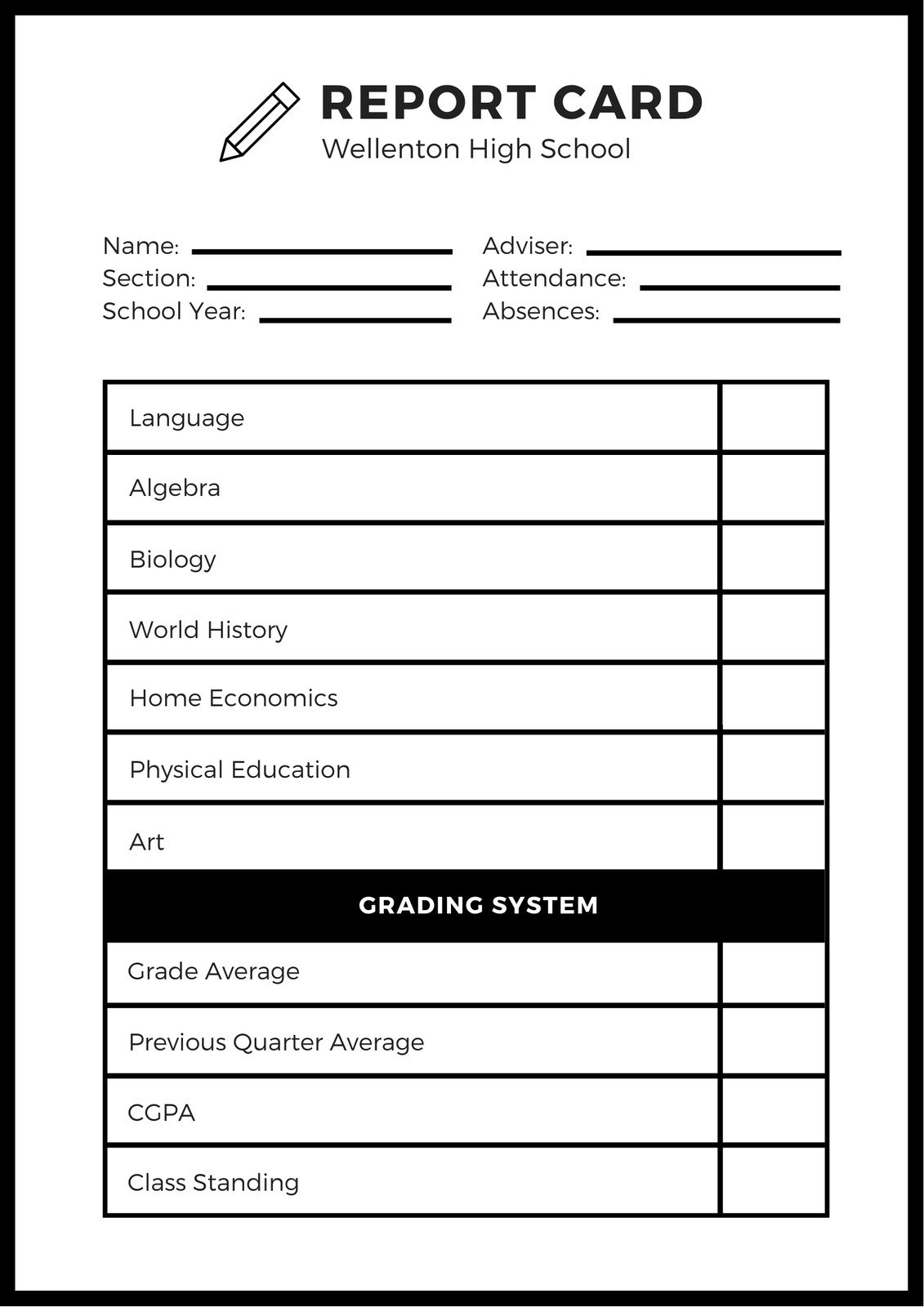 Free custom printable high school report card templates  Canva Intended For High School Progress Report Template