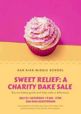 Pink And Yellow Bake Sale Fundraiser Flyer Templates By Canva