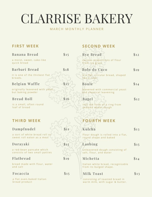 monthly menu template