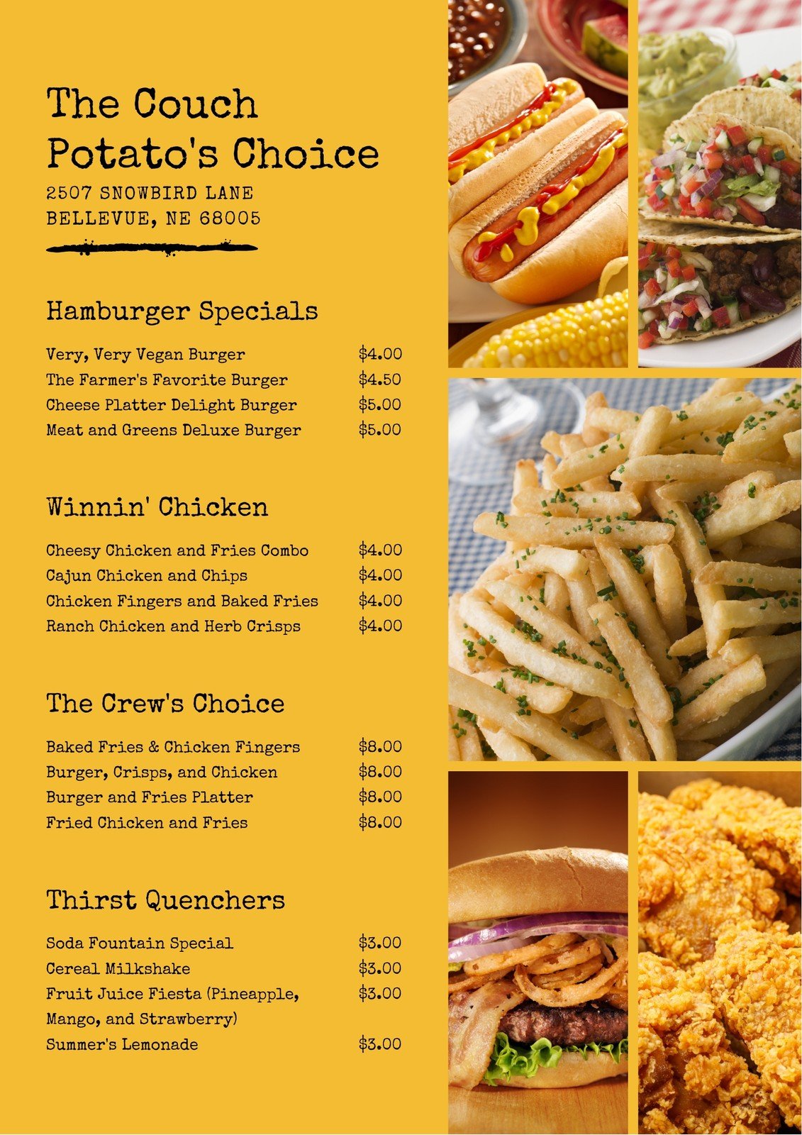 Yellow Fast Food Restaurant Menu Templates By Canva