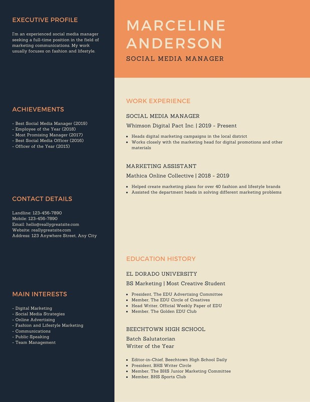 Blue Templates Canva Academic Resume - Formal Orange and by