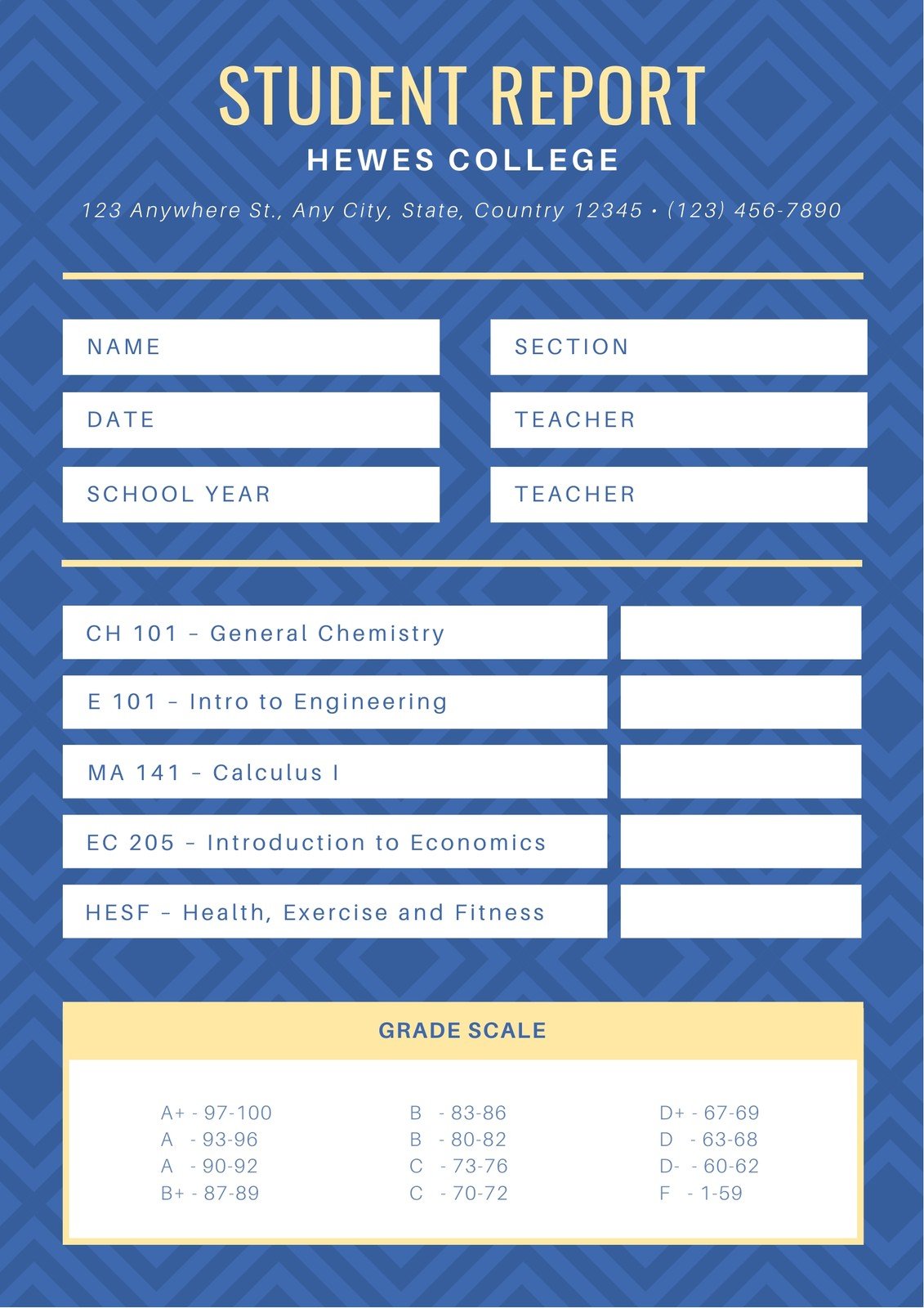 Free custom printable college report card templates  Canva With Country Report Template Middle School