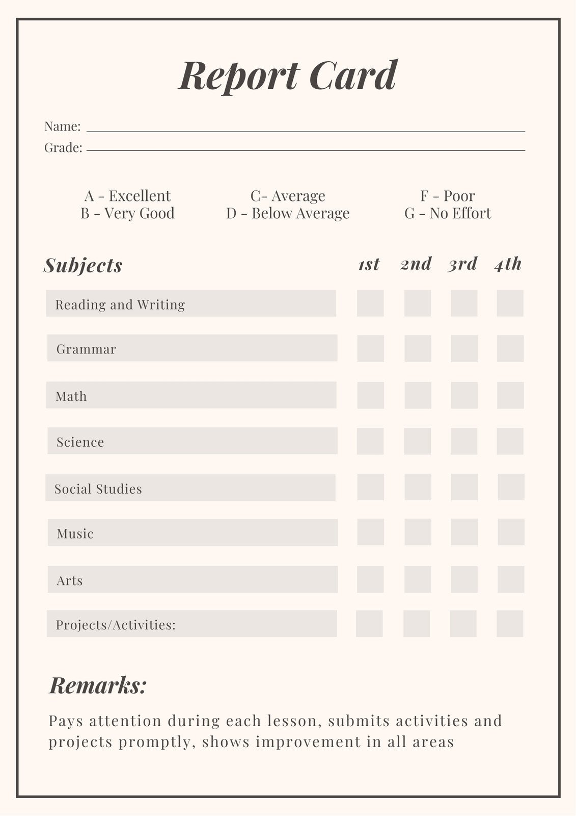 Free custom printable homeschool report card templates  Canva For Homeschool Report Card Template