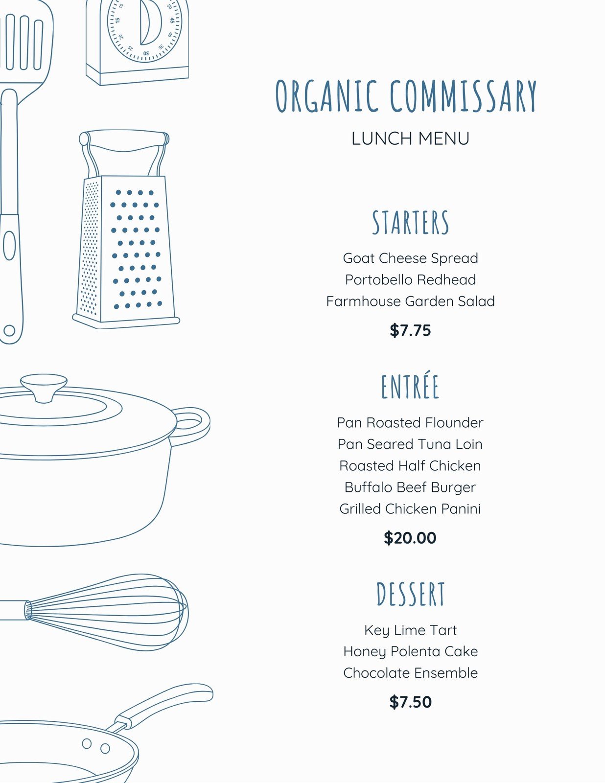 Free printable customizable lunch menu templates Canva