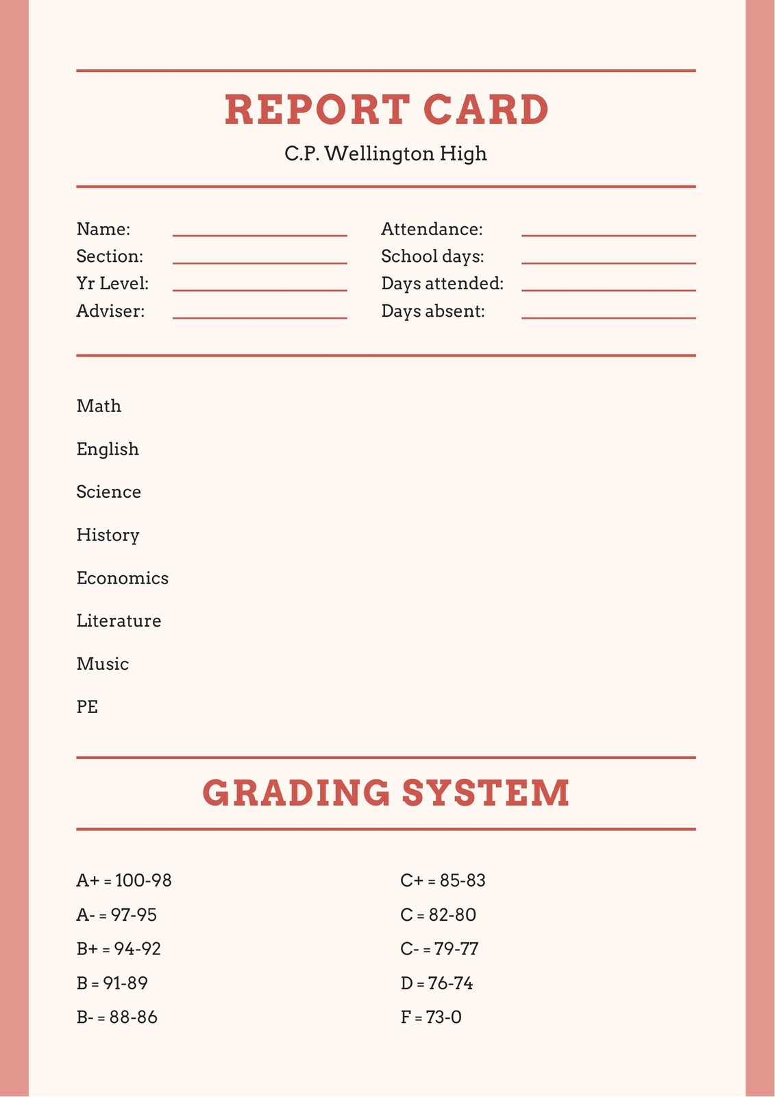 Customize 23+ High School Report Cards Templates Online - Canva Intended For High School Student Report Card Template