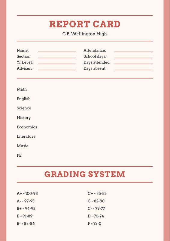 Free and printable high school report card templates | Canva