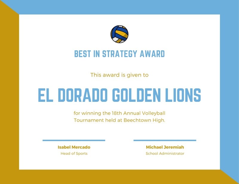 Gold Blue Bright Bold Sport Certificate Templates By Canva