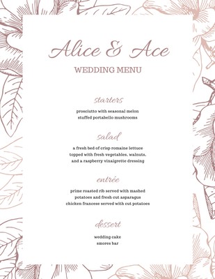 Free printable, customizable wedding menu templates | Canva