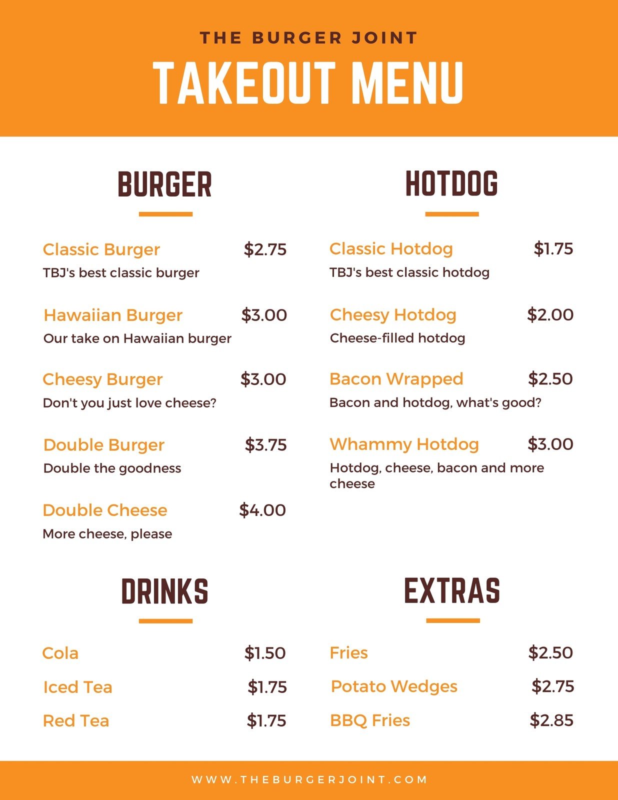 Orange and Brown Burgery Takeout Menu - Templates by Canva For Take Out Menu Template