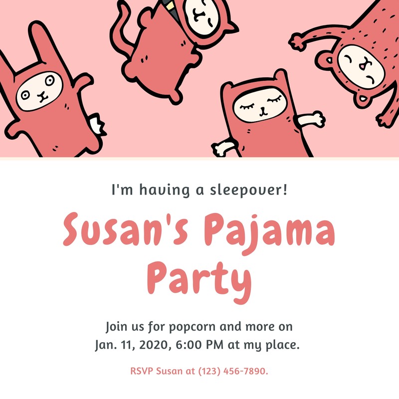 Free custom printable pajama party invitation templates Canva