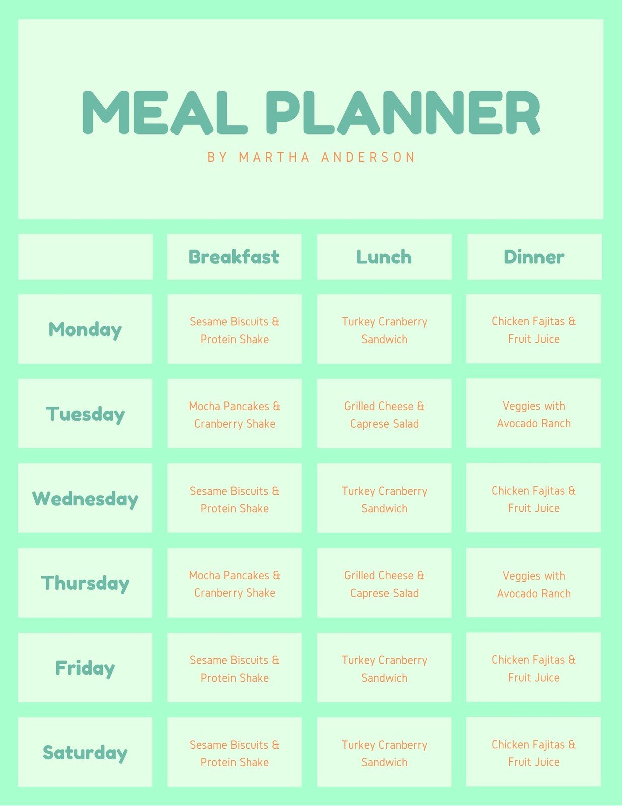 Free, customizable meal planner menu templates  Canva Inside Weekly Dinner Menu Template