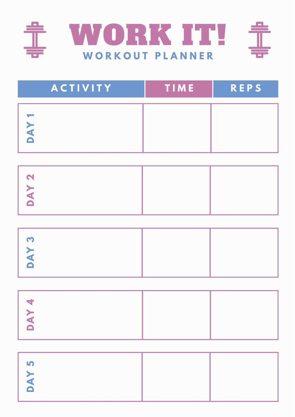 Free Custom Printable Workout Planner Templates Online Canva