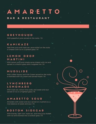 Free Printable And Customizable Cocktail Menu Templates Canva