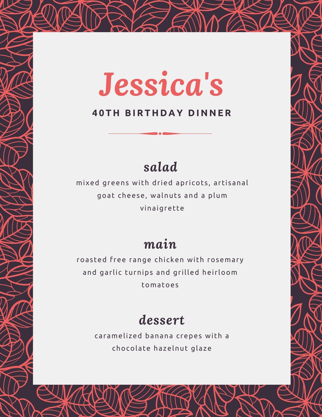 Page 6 - Free printable and customizable dinner party menu templates