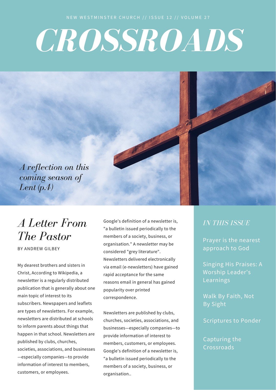 Free Custom Printable Church Newsletter Templates Canva