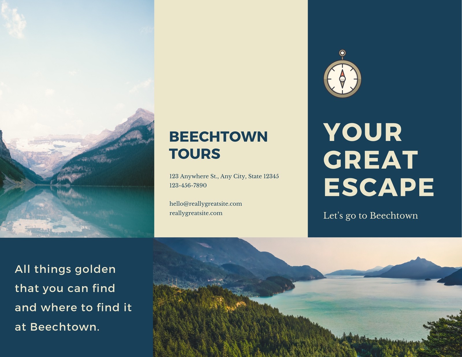Navy Blue and Beige Nature Travel Trifold Brochure - Templates by Inside Travel Guide Brochure Template