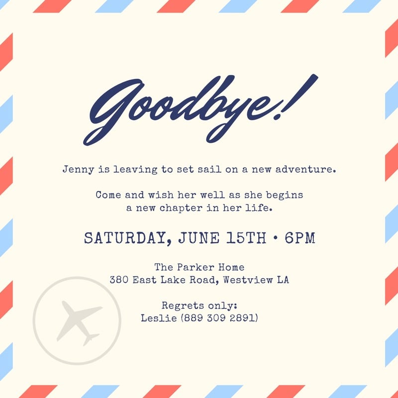 Blue And Red Stripes Mail Farewell Party Invitation Templates By Canva