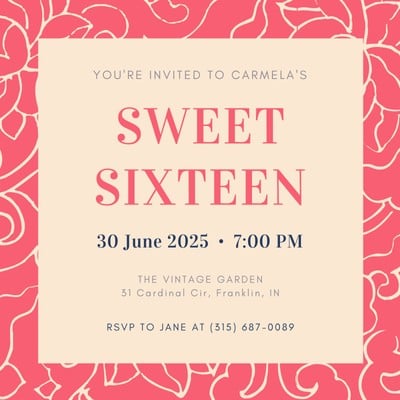Ongekend Customize 52+ Sweet 16 Invitations Templates Online - Canva GH-81