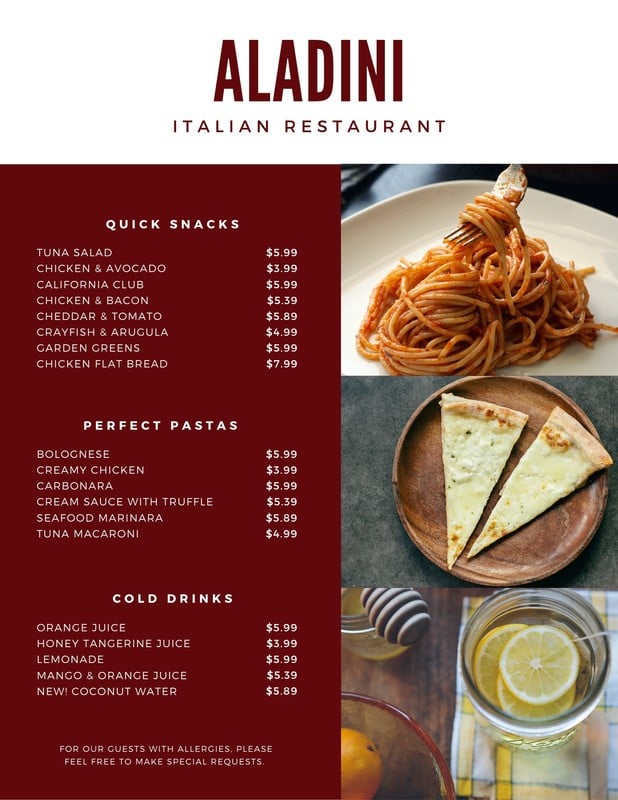 Free printable and customizable Italian menu templates | Canva