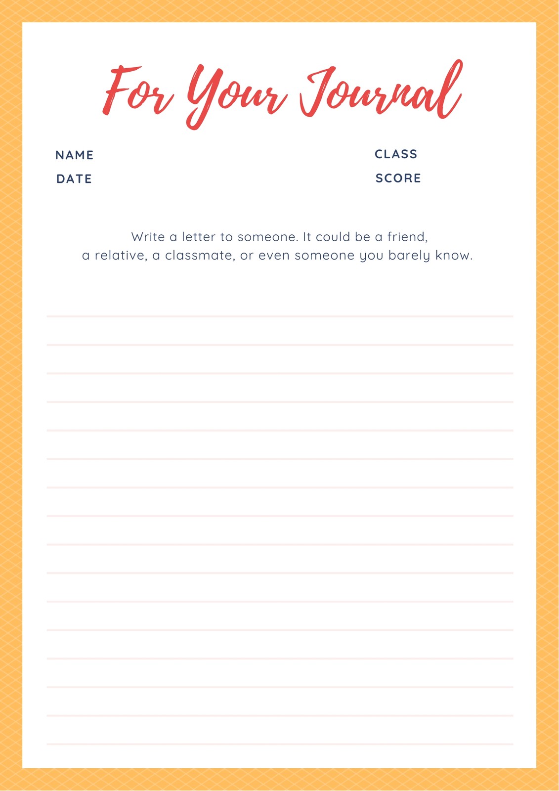 yellow bordered simple journal writing prompt worksheet