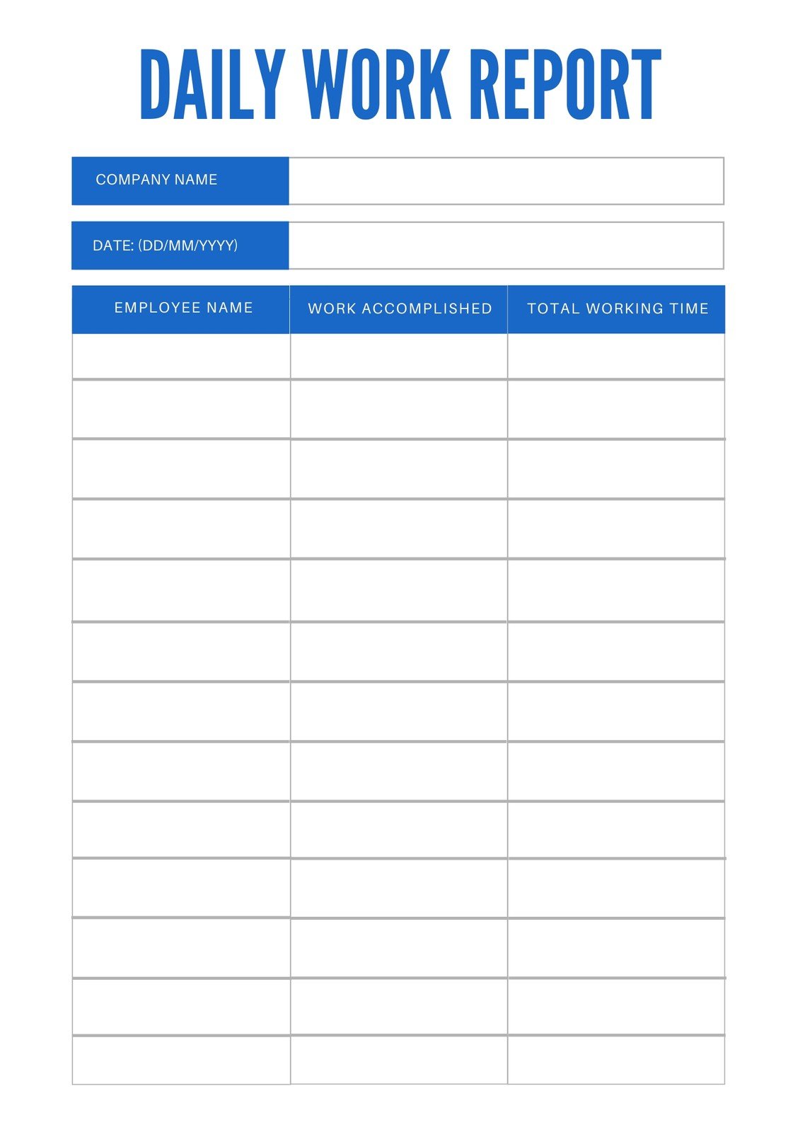Free Daily Report Template