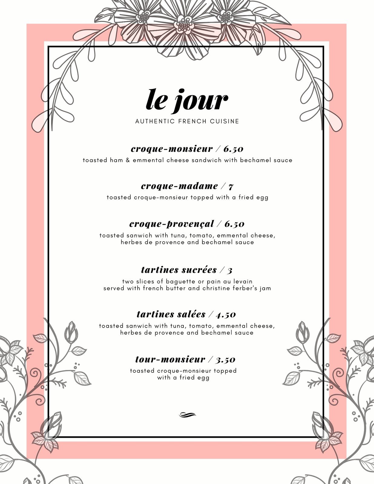 Free printable and customizable French menu templates  Canva With Regard To French Cafe Menu Template