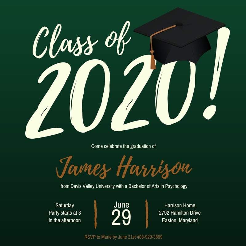 Green Typographic Graduation Party Invitation Templates by Canva