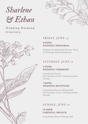 Wedding Weekend Schedule Template from marketplace.canva.com