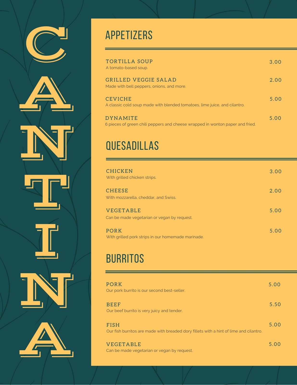 mexican appetizers menu in spanish