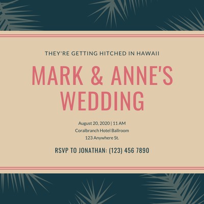 Green Patterned Leaves Destination Wedding Invitation Templates