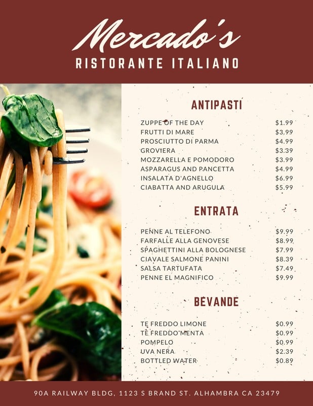 Free printable and customizable Italian menu templates | Canva