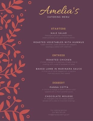 Free Printable Customizable Elegant Menu Templates Canva