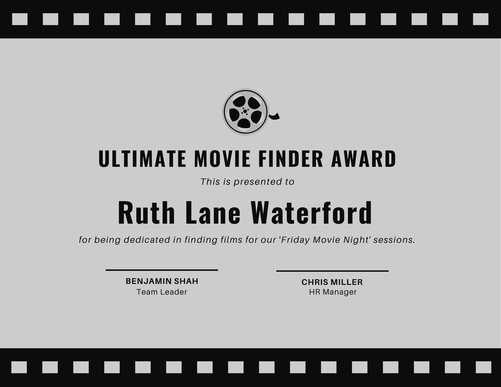 Black and Gray Film Fun Certificate