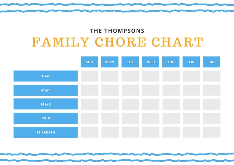 White with Blue and Orange Lines Family Chore Chart ...