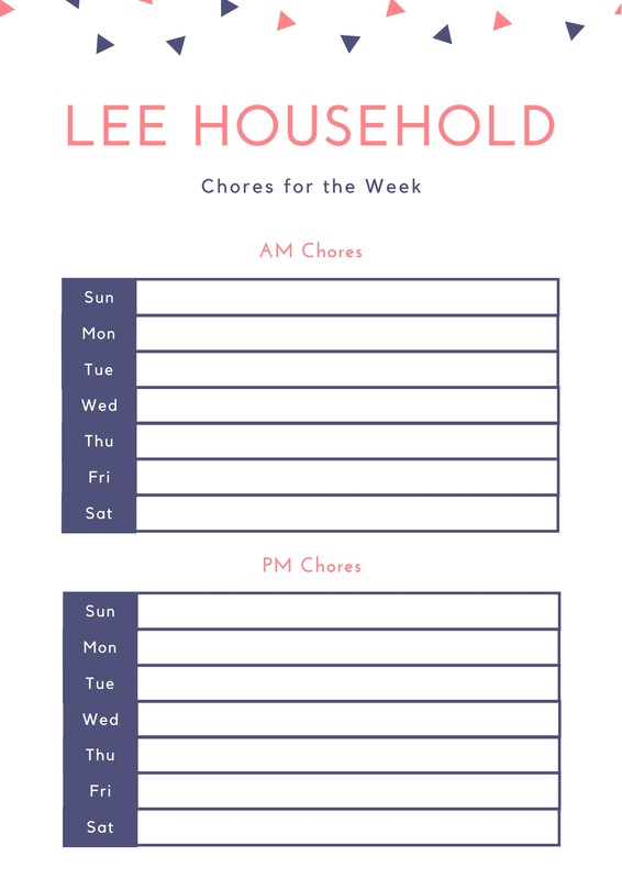 Coral and Purple Confetti Weekly Chore Chart - Templates by ...