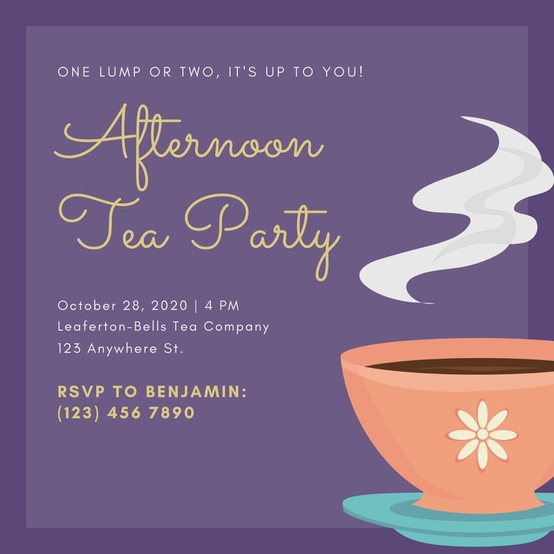 Free custom printable tea party invitation templates Canva