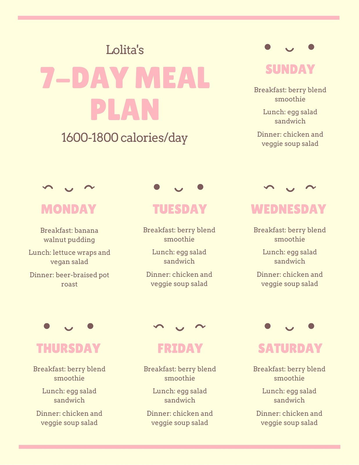 Free, customizable meal planner menu templates  Canva With 7 Day Menu Planner Template